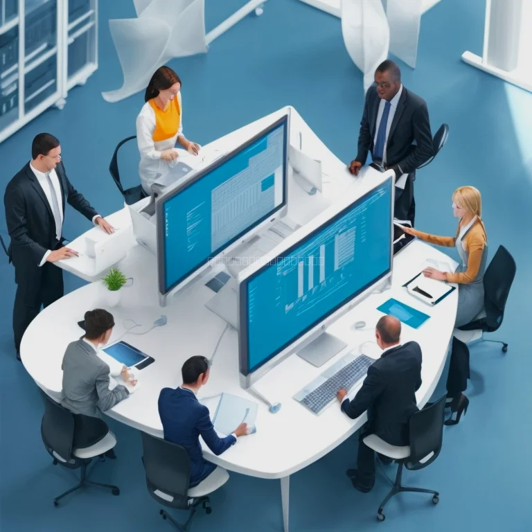 Business team collaborating on software design